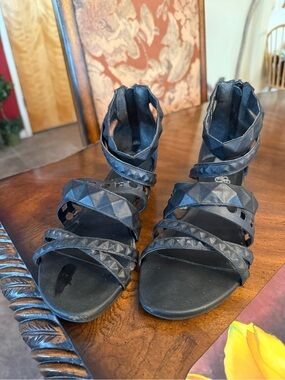Women's Black Studded Strappy Sandals